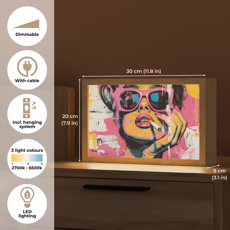 Portret - Vrouw - Abstract - Zonnebril Light Box met kabel (Tafellamp) klein -USP_EN