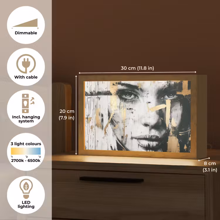 Portret - Vrouw - Penseelstreken - Goud Light Box met kabel (Tafellamp) klein -USP_EN