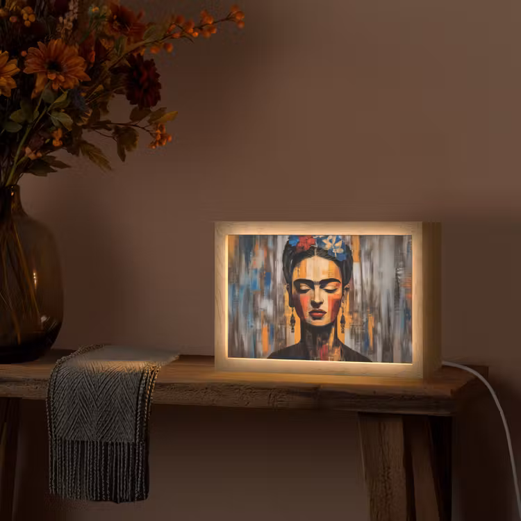 Portret - Vrouw - Bloemen Light Box met kabel (Tafellamp) klein -sfeer4