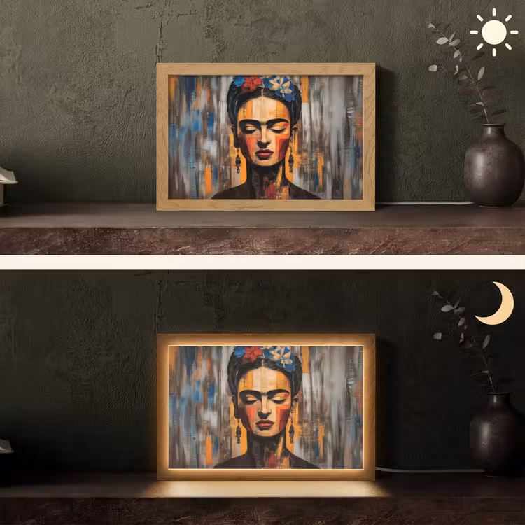 Portret - Vrouw - Bloemen Light Box met kabel (Tafellamp) klein -sfeer3