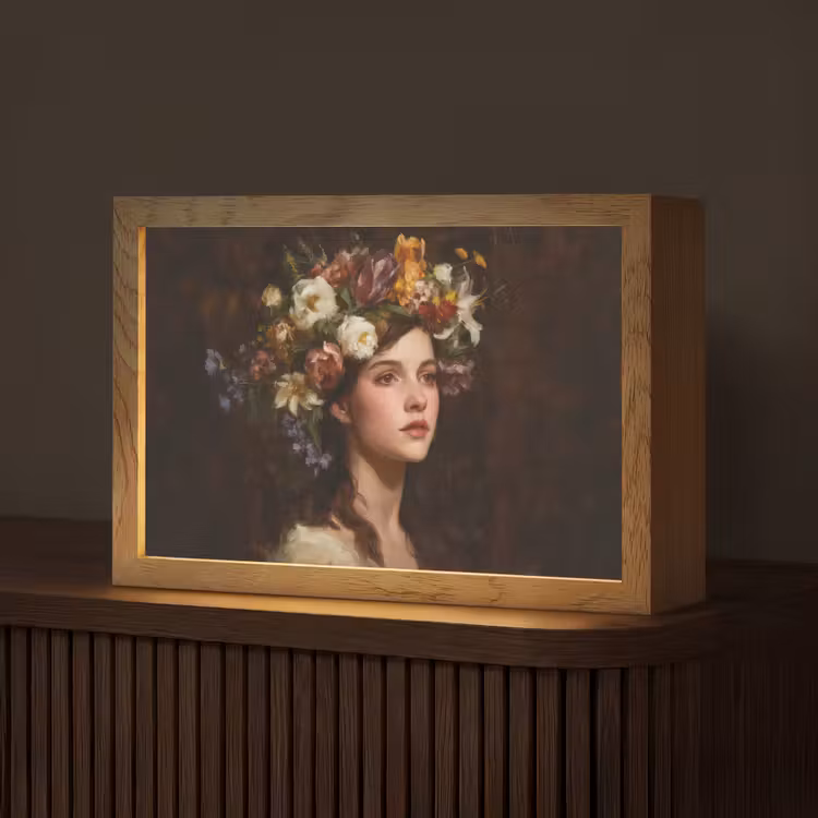 Portret - Vrouw - Bloemen Light Box met kabel (Tafellamp) klein -z3d_website