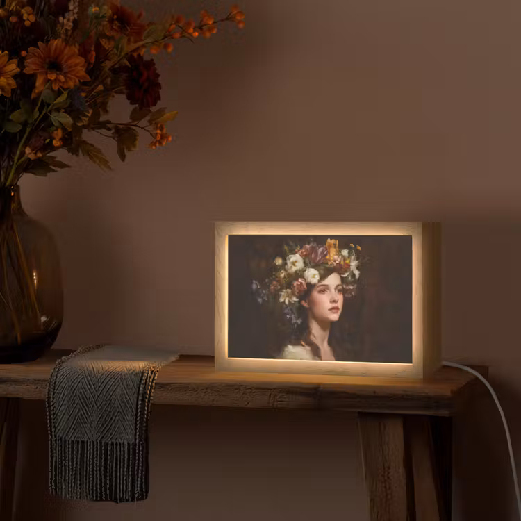 Portret - Vrouw - Bloemen Light Box met kabel (Tafellamp) klein -sfeer4