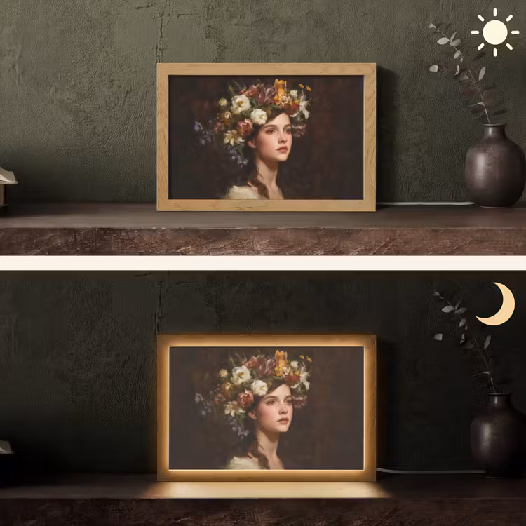 Portret - Vrouw - Bloemen Light Box met kabel (Tafellamp) klein -sfeer3
