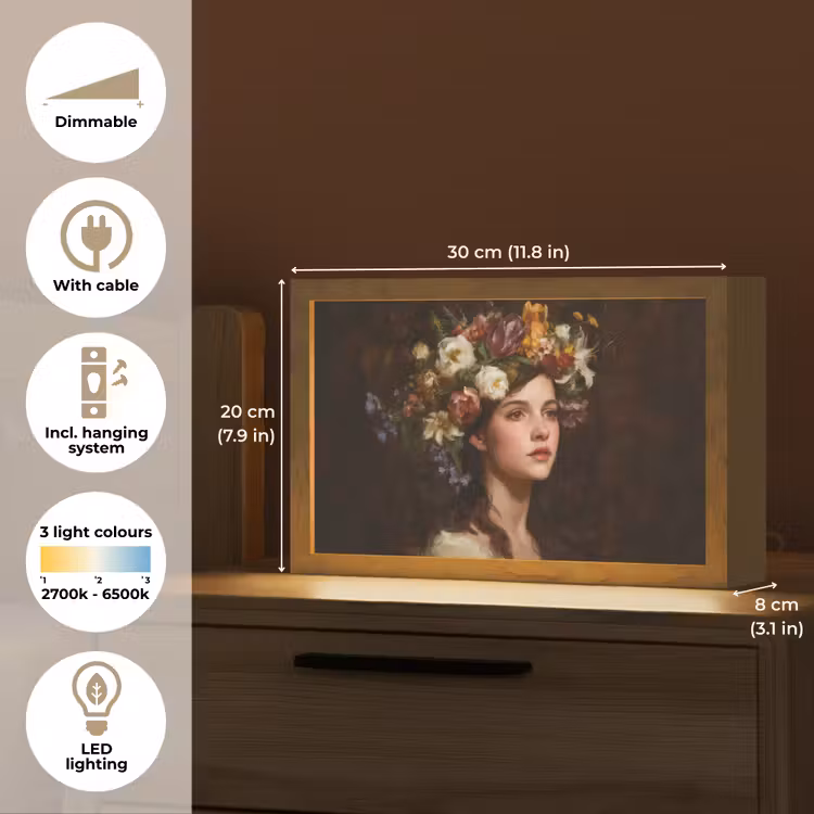 Portret - Vrouw - Bloemen Light Box met kabel (Tafellamp) klein -USP_EN