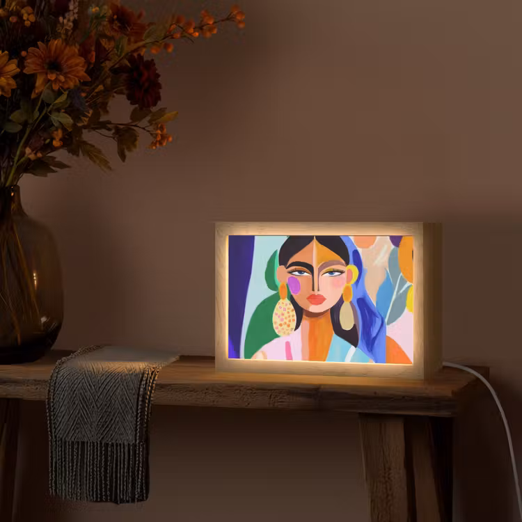 Portret - Vrouw - Modern Light Box met kabel (Tafellamp) klein -sfeer4