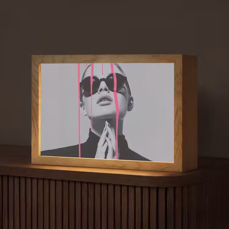 Portret - Vrouw - Zonnebril - Verfdruppels Light Box met kabel (Tafellamp) klein -z3d_website