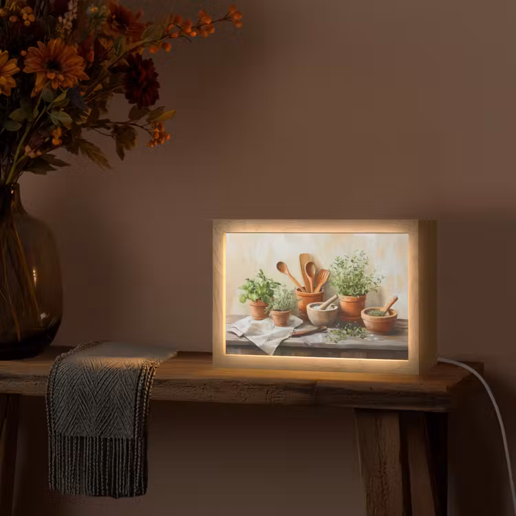 Potten - Kruiden - Hout Light Box met kabel (Tafellamp) klein -sfeer4