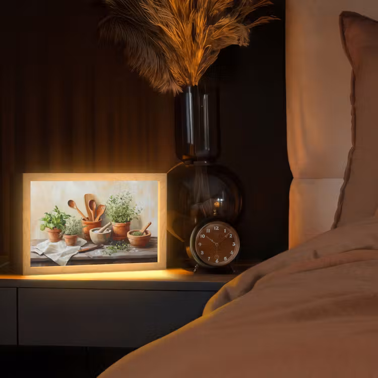 Potten - Kruiden - Hout Light Box met kabel (Tafellamp) klein -sfeer1