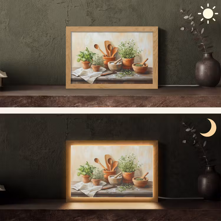 Potten - Kruiden - Hout Light Box met kabel (Tafellamp) klein -sfeer3