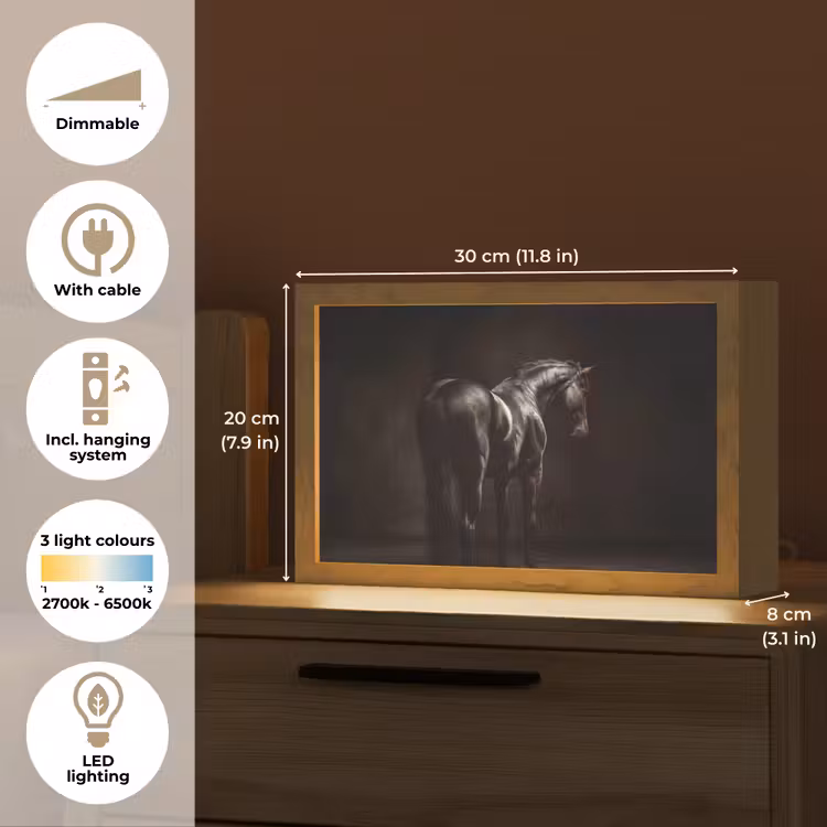 Krachtig - Paard - Donker Light Box met kabel (Tafellamp) klein -USP_EN