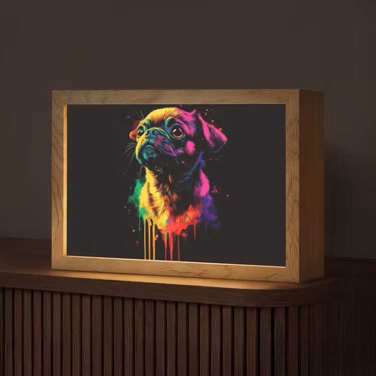 Puck - Hond - Verf - Kleuren Light Box met kabel (Tafellamp) klein -z3d_website