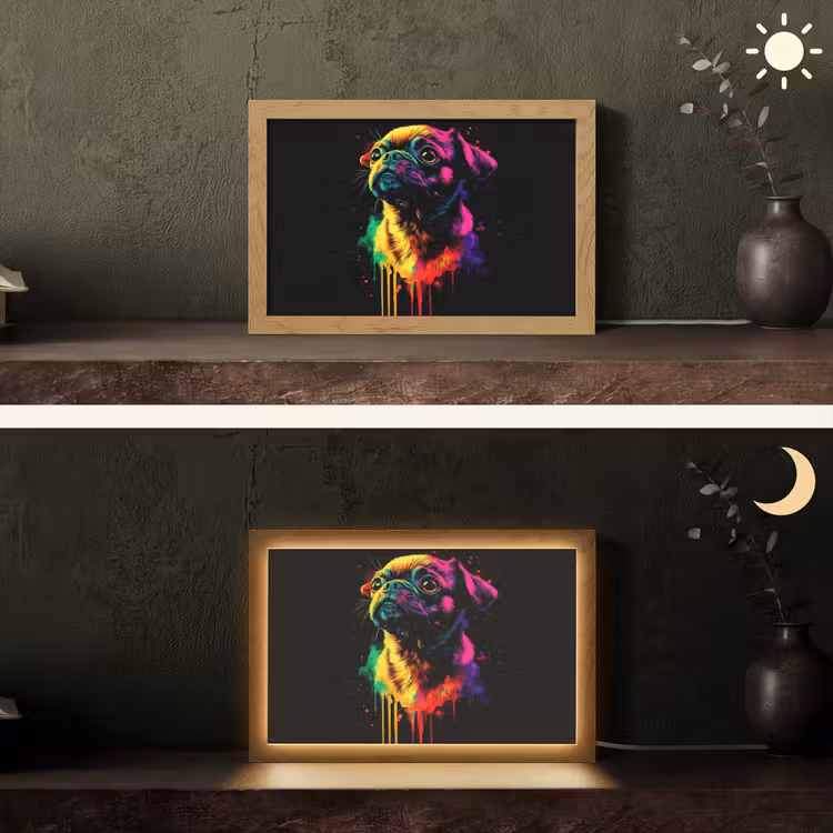 Puck - Hond - Verf - Kleuren Light Box met kabel (Tafellamp) klein -sfeer3