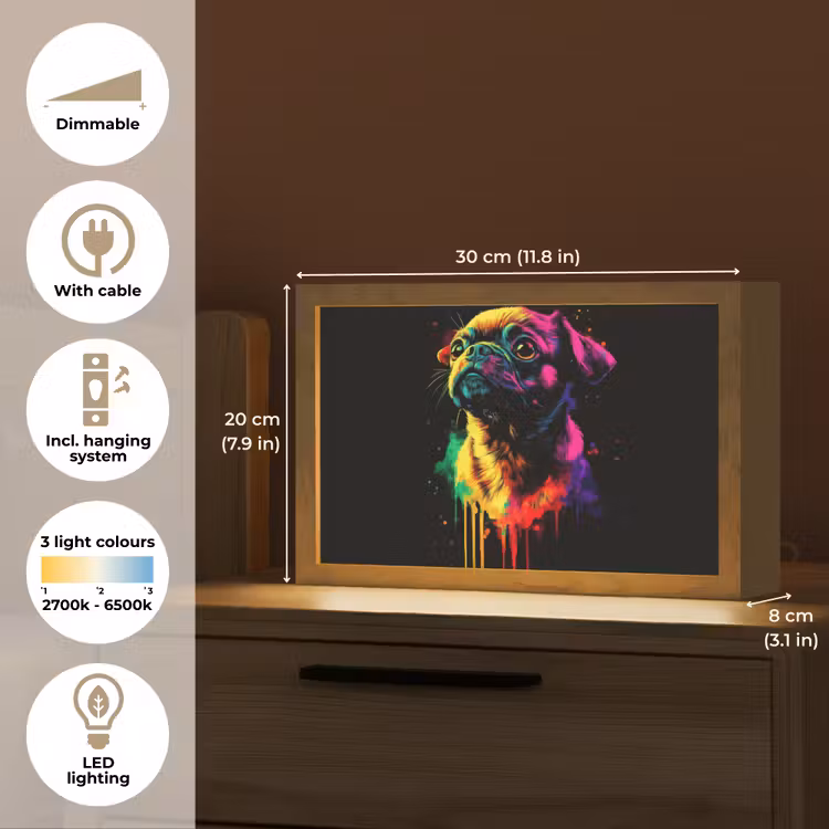 Puck - Hond - Verf - Kleuren Light Box met kabel (Tafellamp) klein -USP_EN
