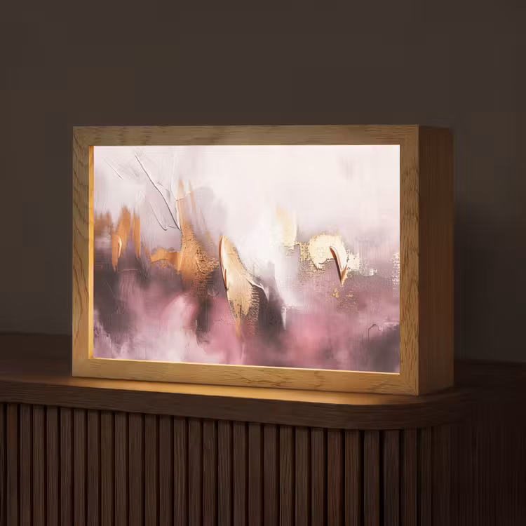 Paars - Abstract - Verf - Goud Light Box met kabel (Tafellamp) klein -z3d_website
