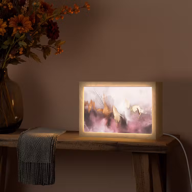 Paars - Abstract - Verf - Goud Light Box met kabel (Tafellamp) klein -sfeer4