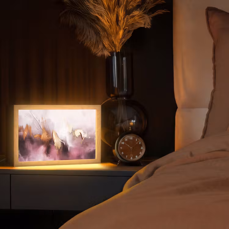 Paars - Abstract - Verf - Goud Light Box met kabel (Tafellamp) klein -sfeer1