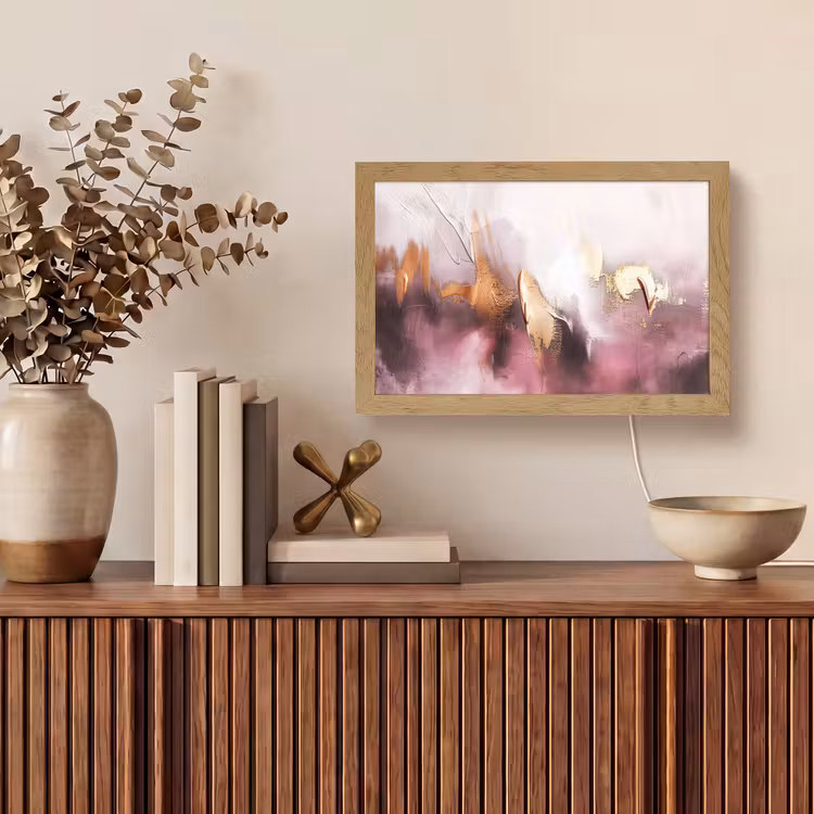 Paars - Abstract - Verf - Goud Light Box met kabel (Tafellamp) klein -sfeer2