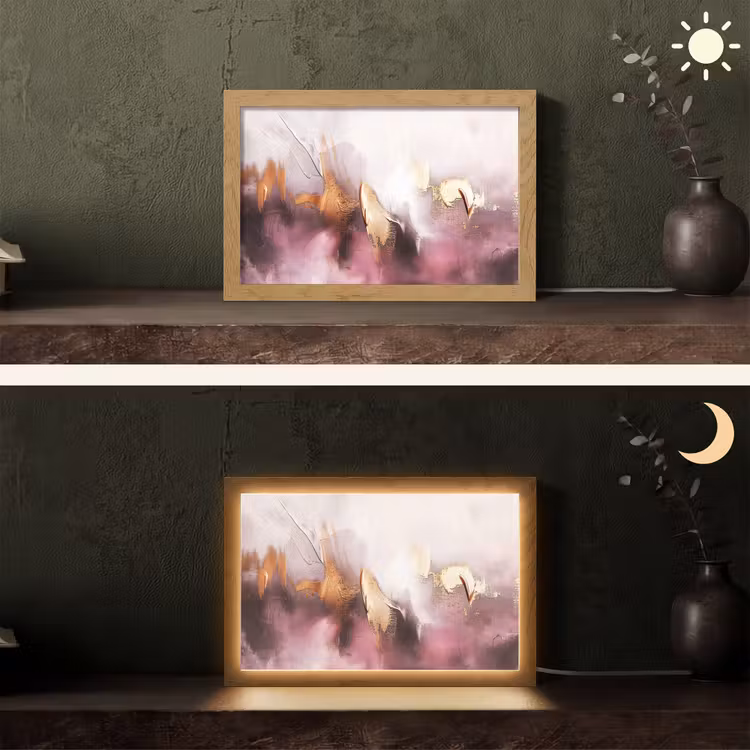 Paars - Abstract - Verf - Goud Light Box met kabel (Tafellamp) klein -sfeer3