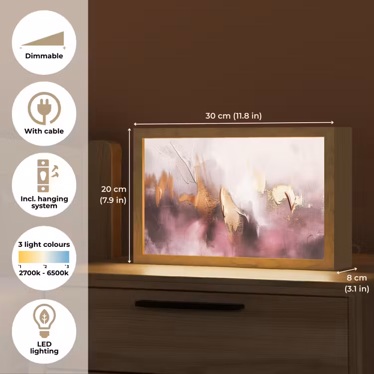 Paars - Abstract - Verf - Goud Light Box met kabel (Tafellamp) klein -USP_EN