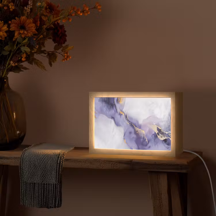 Paars - Modern - Marmer - Abstract Light Box met kabel (Tafellamp) klein -sfeer4