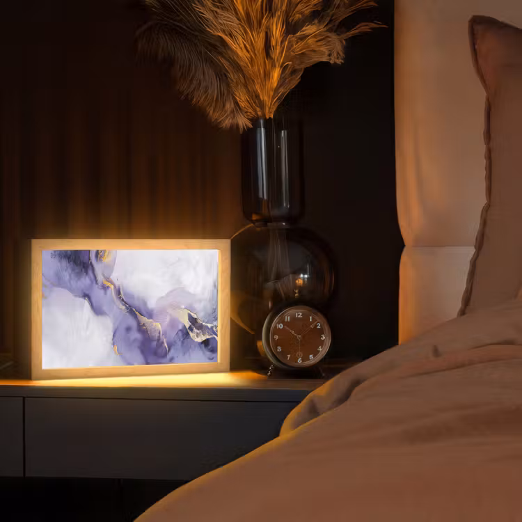 Paars - Modern - Marmer - Abstract Light Box met kabel (Tafellamp) klein -sfeer1