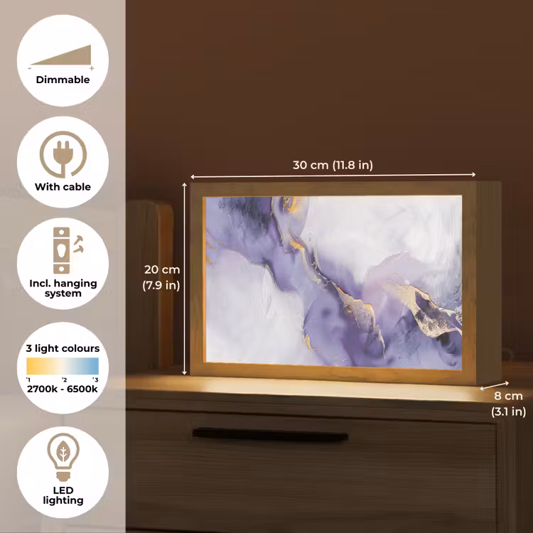 Paars - Modern - Marmer - Abstract Light Box met kabel (Tafellamp) klein -USP_EN