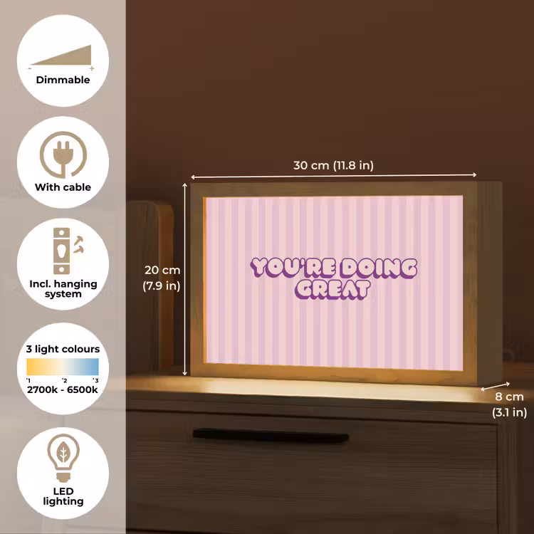Paars - Strepen - You're doing great - Schaduw Light Box met kabel (Tafellamp) klein -USP_EN