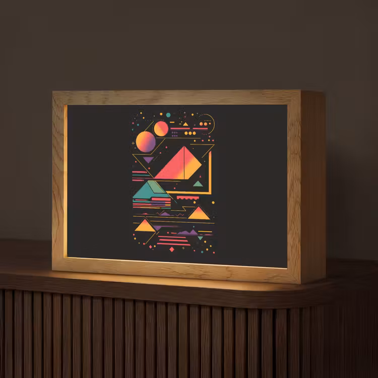 Piramides - Cirkels - Neonkleuren - Geometrisch Light Box met kabel (Tafellamp) klein -z3d_website