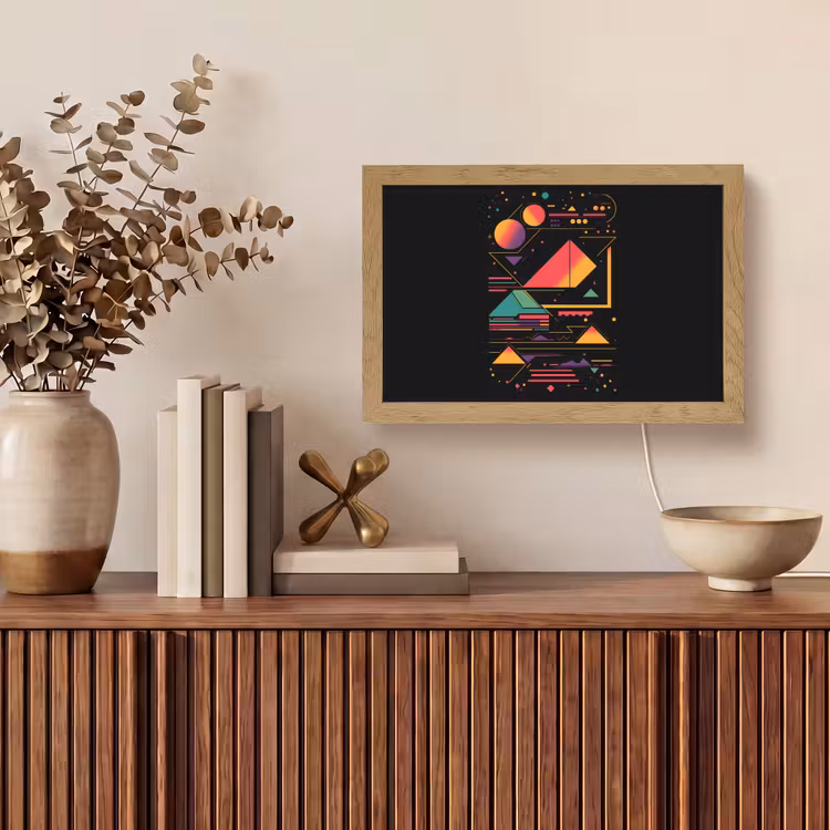 Piramides - Cirkels - Neonkleuren - Geometrisch Light Box met kabel (Tafellamp) klein -sfeer2
