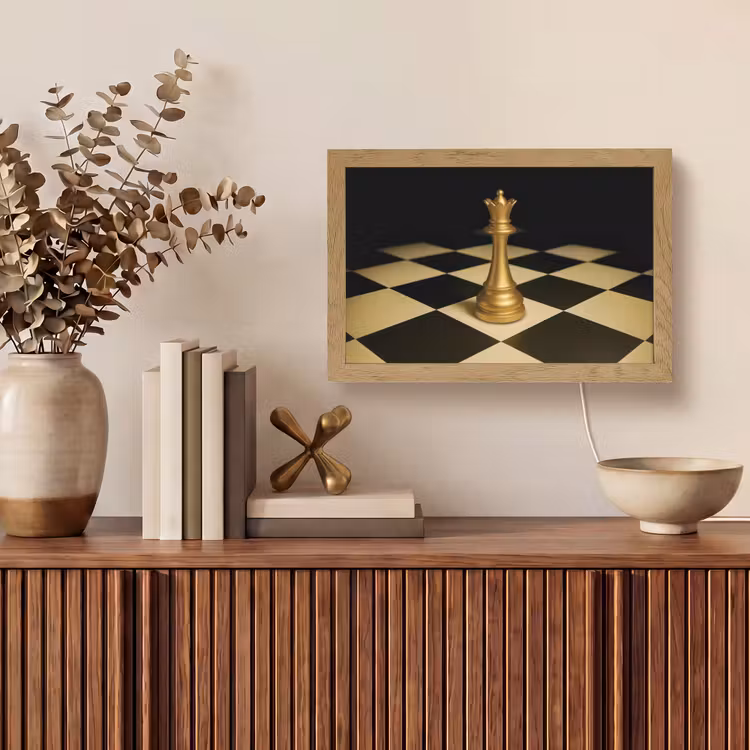 Koningin - Schaakstuk - Geblokt - Goud Light Box met kabel (Tafellamp) klein -sfeer2