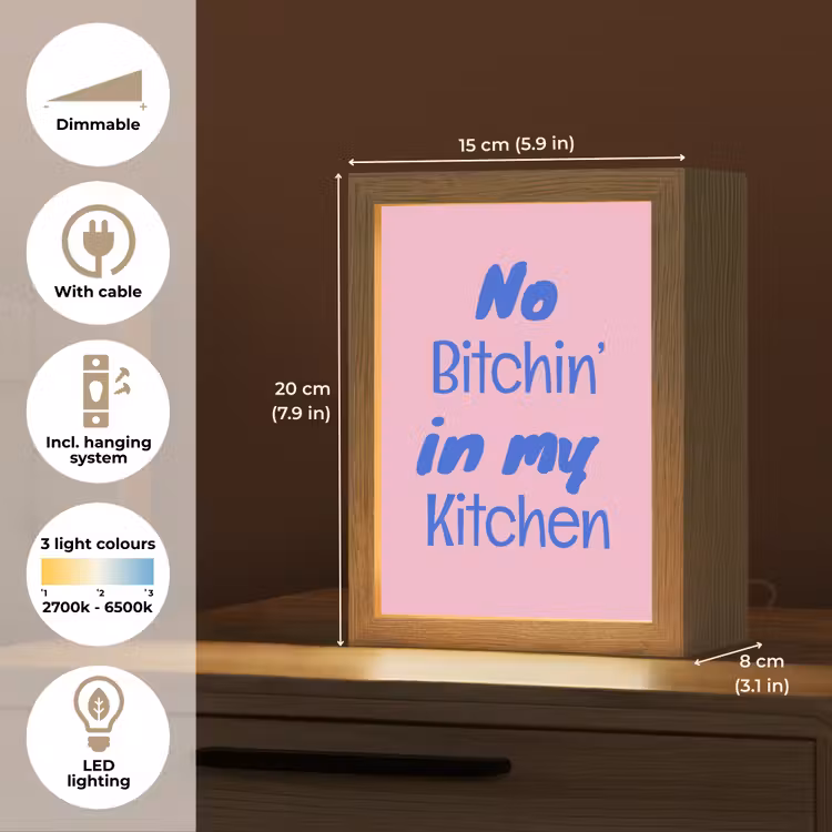 Quote - Blauw - Lettertype - Keuken Light Box met kabel (Tafellamp) klein -USP_EN