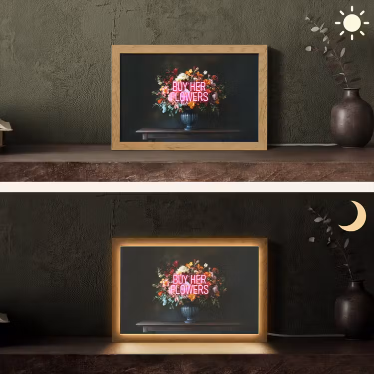 Quote - Bloemen - Vaas - Neon Light Box met kabel (Tafellamp) klein -sfeer3