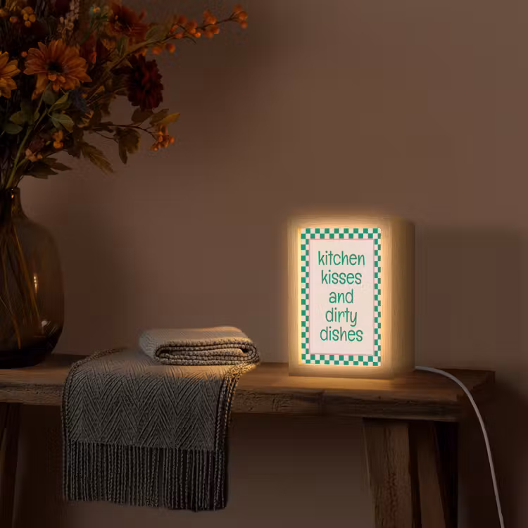 Quote - Groen - Geblokt - Keuken Light Box met kabel (Tafellamp) klein -sfeer4