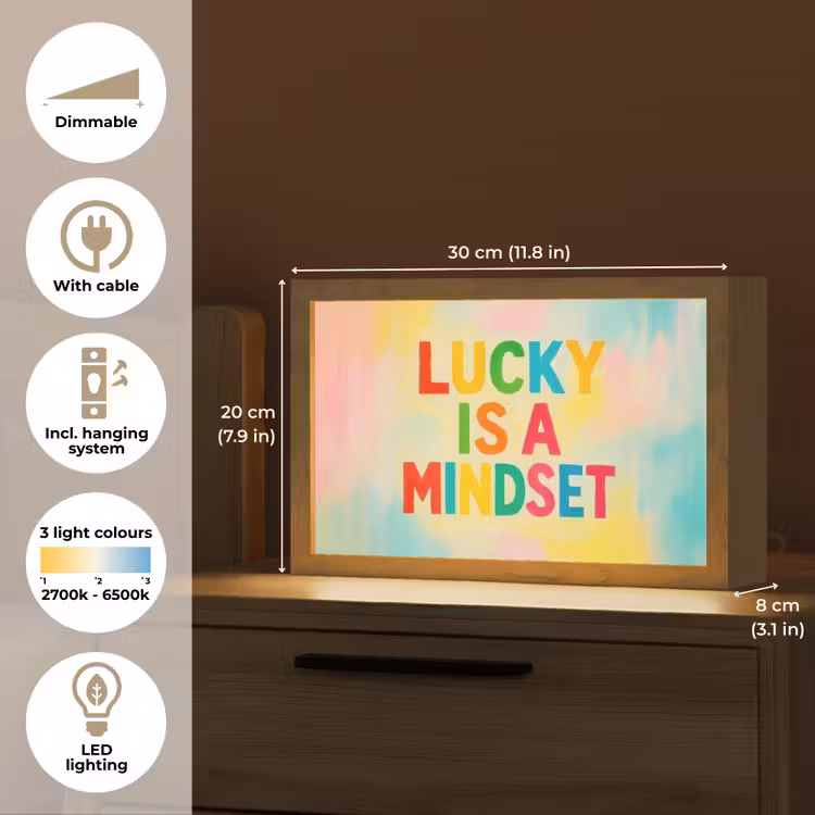 Quote - Lucky - Regenboogkleuren Light Box met kabel (Tafellamp) klein -USP_EN