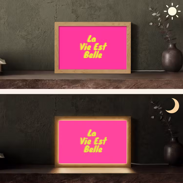 Quote - Retro - Roze Light Box met kabel (Tafellamp) klein -sfeer3