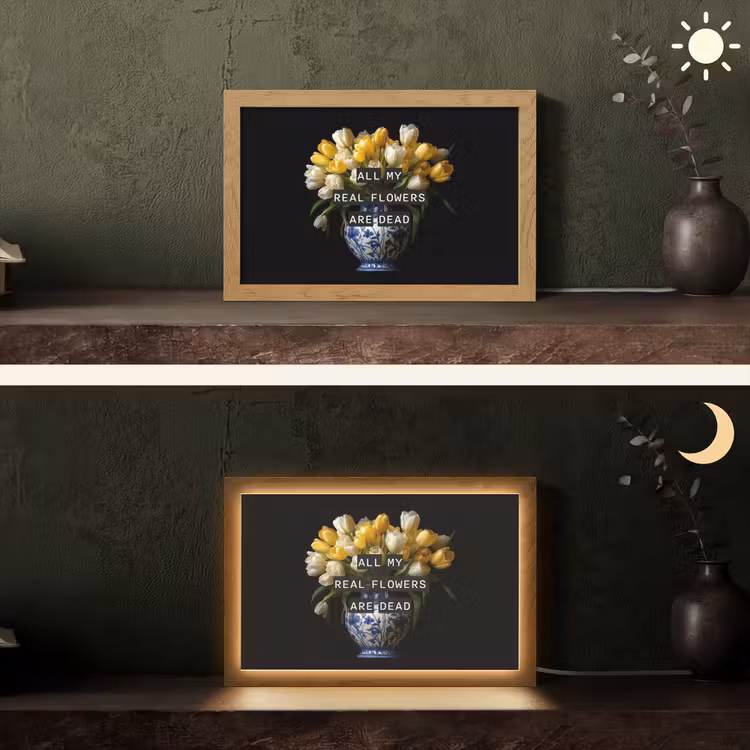 Quotes - Bloem - Tulp - Geel Light Box met kabel (Tafellamp) klein -sfeer3