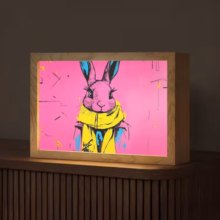 Konijn - Felroze - Sjaal - Abstract Light Box met kabel (Tafellamp) klein -z3d_website