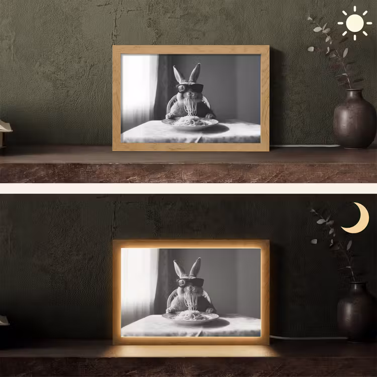 Konijn - Bunny - Zonnebril - Tafelkleed - Pasta - Schattig Light Box met kabel (Tafellamp) klein -sfeer3