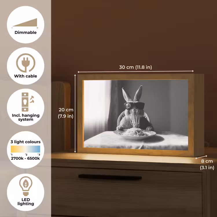 Konijn - Bunny - Zonnebril - Tafelkleed - Pasta - Schattig Light Box met kabel (Tafellamp) klein -USP_EN