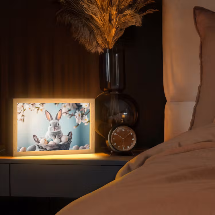 Konijn - Eieren - Mand Light Box met kabel (Tafellamp) klein -sfeer1