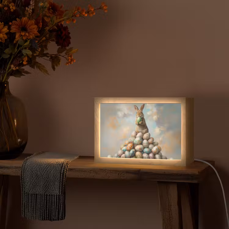 Konijn - Eieren - Kleurrijk Light Box met kabel (Tafellamp) klein -sfeer4