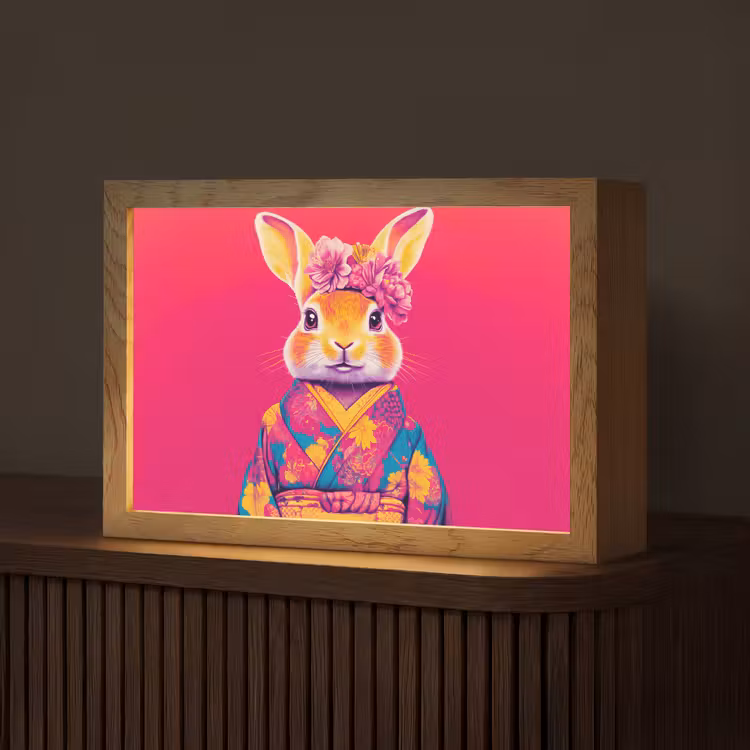 Konijn - Bloemen - Kleurrijk - Kimono Light Box met kabel (Tafellamp) klein -z3d_website