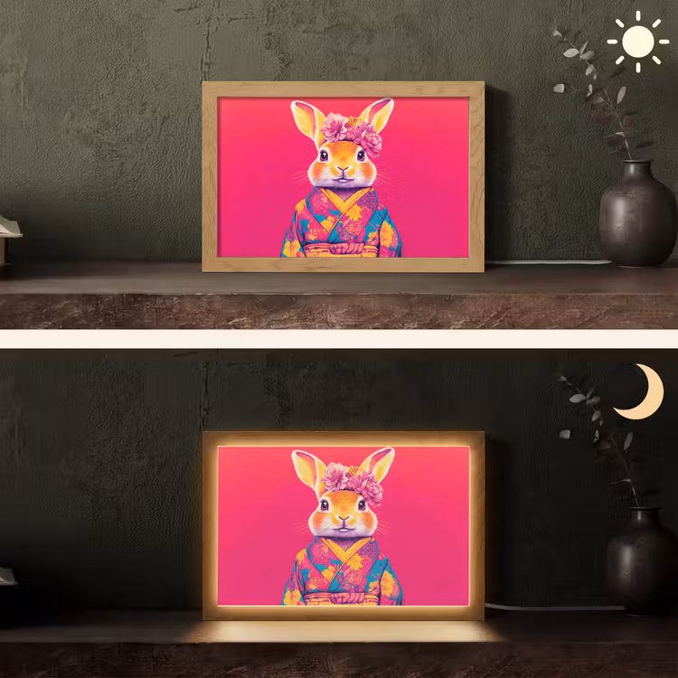 Konijn - Bloemen - Kleurrijk - Kimono Light Box met kabel (Tafellamp) klein -sfeer3