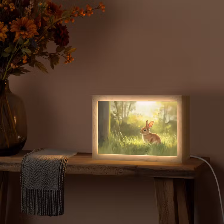 Konijn - Zonlicht - Bos Light Box met kabel (Tafellamp) klein -sfeer4
