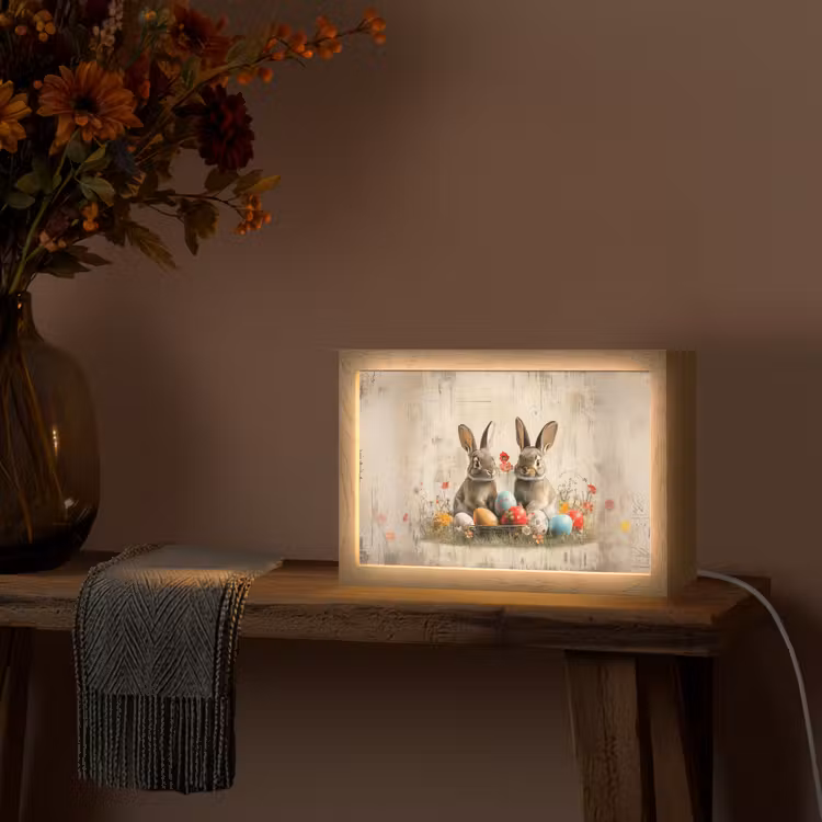 Konijnen - Bloemen - Eieren Light Box met kabel (Tafellamp) klein -sfeer4