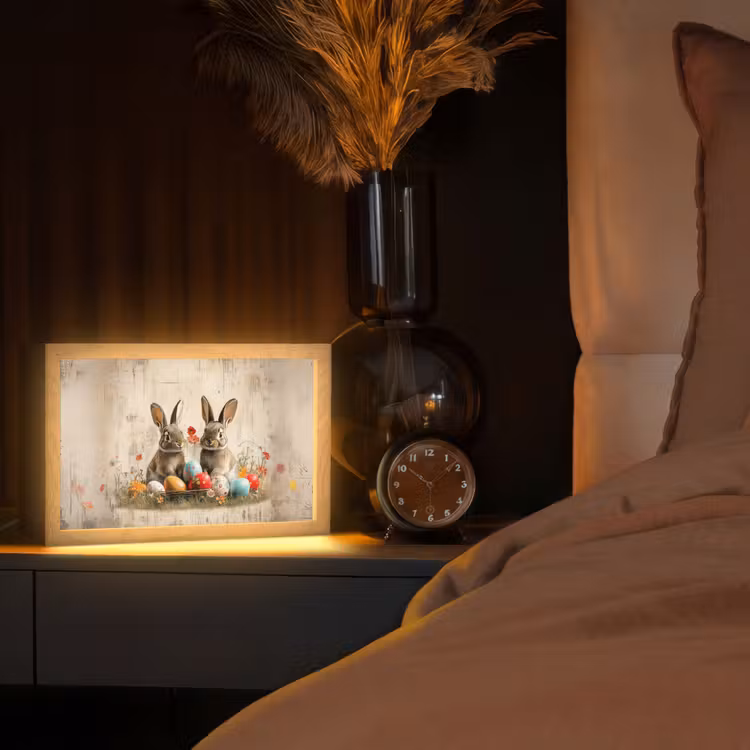 Konijnen - Bloemen - Eieren Light Box met kabel (Tafellamp) klein -sfeer1