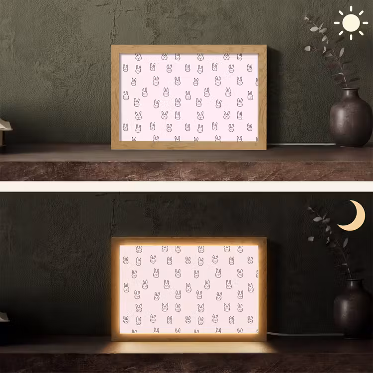 Konijnen - Minimalistisch - Roze Light Box met kabel (Tafellamp) klein 924 -sfeer3