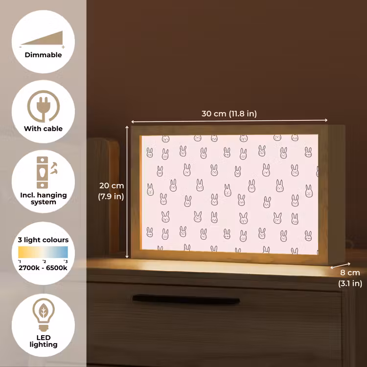 Konijnen - Minimalistisch - Roze Light Box met kabel (Tafellamp) klein 924 -USP_EN