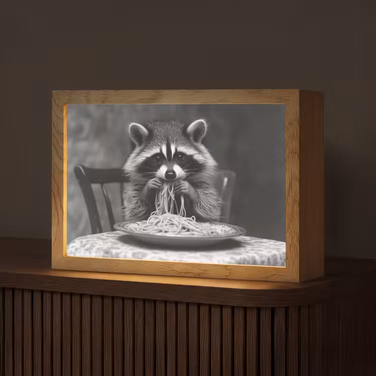 Wasbeer - Cute - Pasta - Tafelkleed - Zwart - Wit Light Box met kabel (Tafellamp) klein -z3d_website
