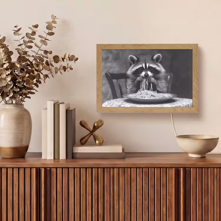 Wasbeer - Cute - Pasta - Tafelkleed - Zwart - Wit Light Box met kabel (Tafellamp) klein -sfeer2
